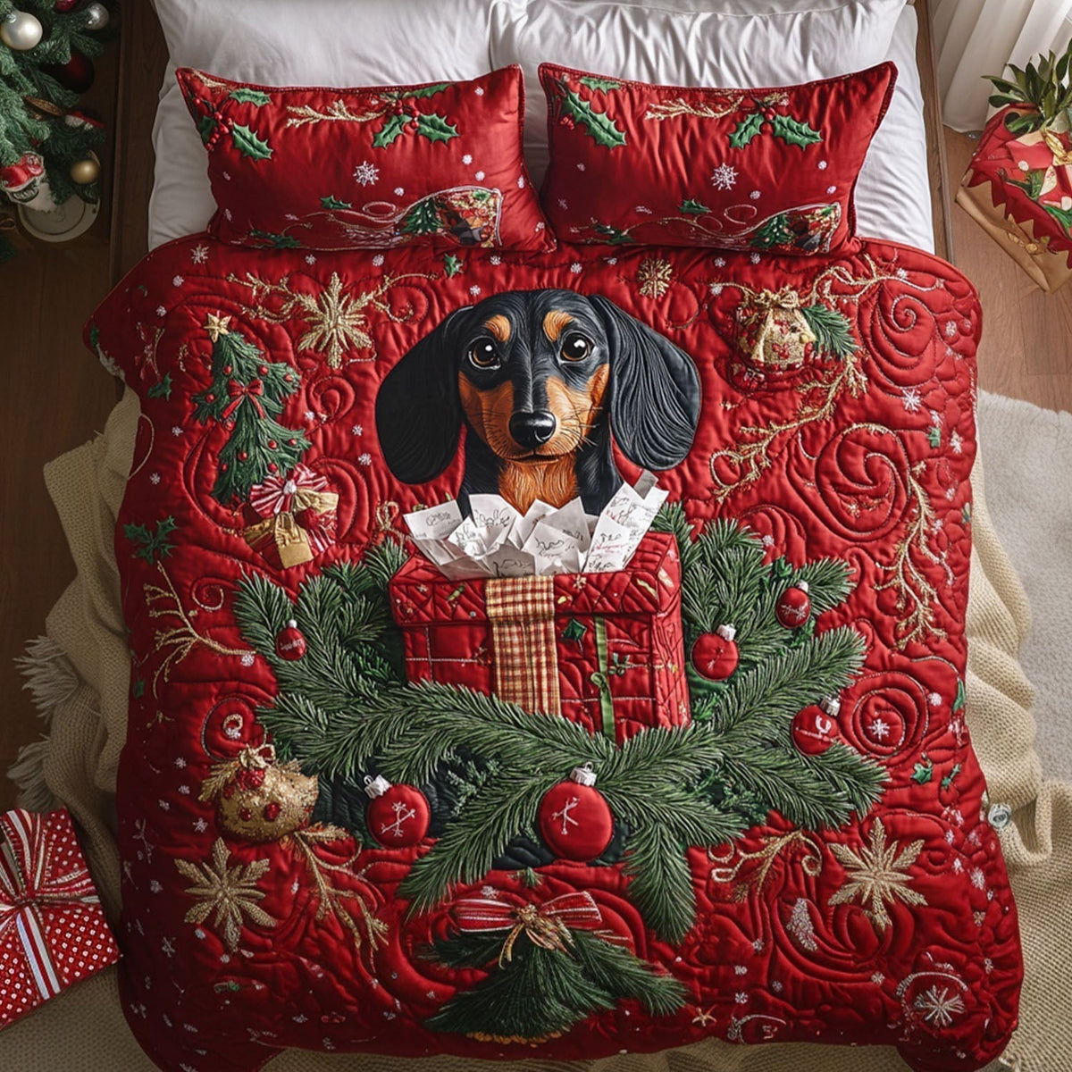 Mistletoe Dachshund 3-Piece Bedding Set