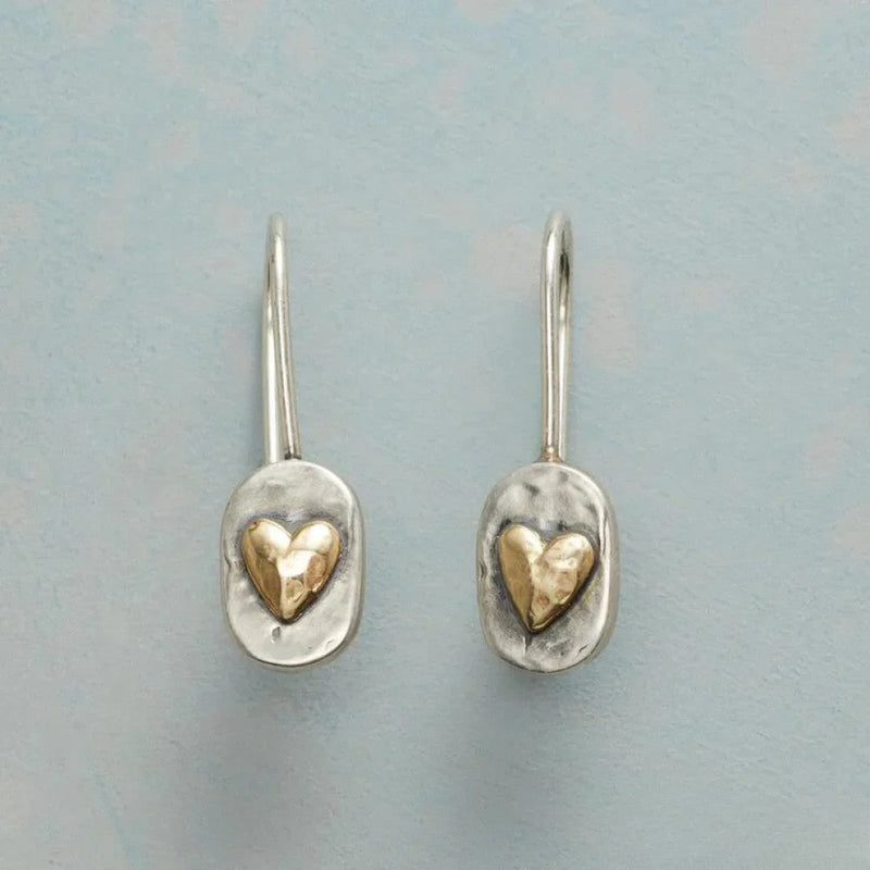 Vintage Silver Earrings with Golden Heart