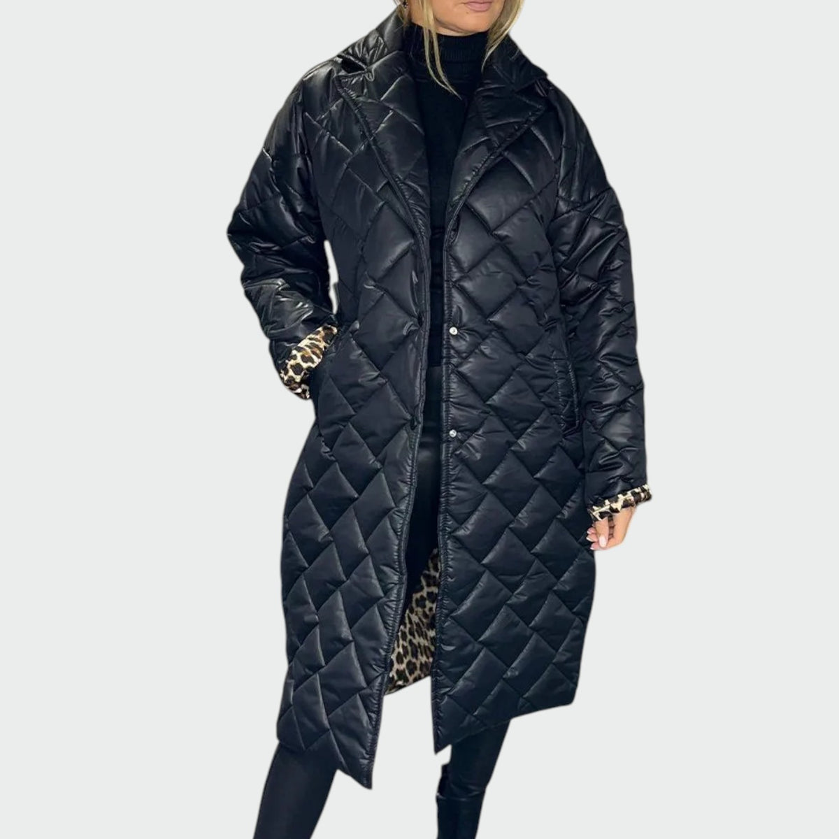 Ellie – Reversible quilted coat with leopard print lining
